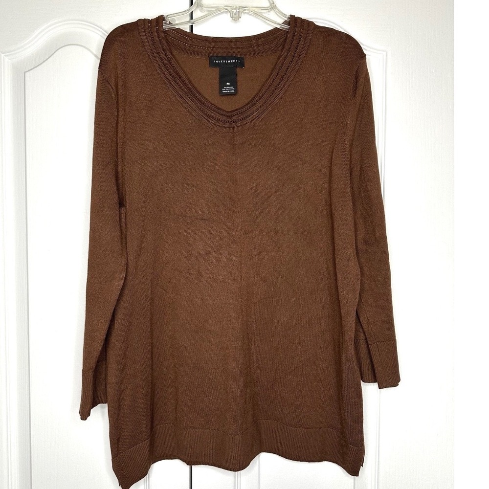 Investments Cozy V-Neck Ribbed Knit Size M Sweater Relaxed Fit, Oversized Taupe